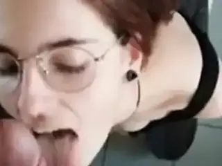 Awesome deepthroat with cum in hair facial