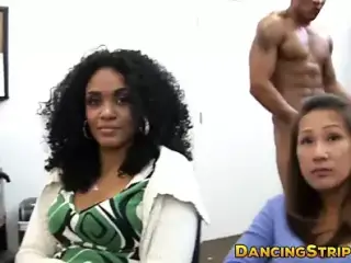 Black and white strippers take turns fucking party gals hard