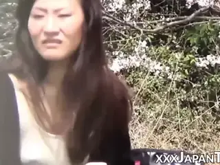 Japanese hottie plays with her pussy and gets jizzed on