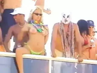 Bikini babes getting naughty as they flash their natural tits