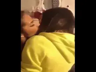 4 beautiful girls kiss each other tenderly one after anoter