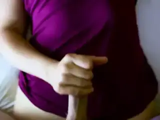 Handjob and cum on cloth