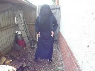 Burqa and pantyhose in the rain