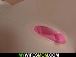 Older blonde mother inlaw helps horny guy cum