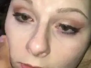 Whore gives sloppy blowjob to owner