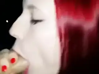 Redhead blowjob and deepthroat very sloppy cum in mouth