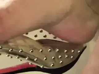 Mature feet tired and sweaty in transparent shoes