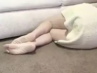 Blonde girl farting wearing a towel