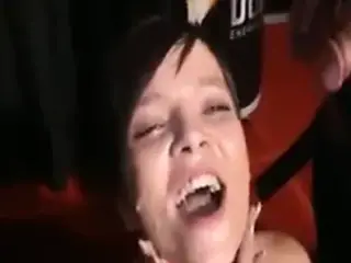 Public double blowjob and facial