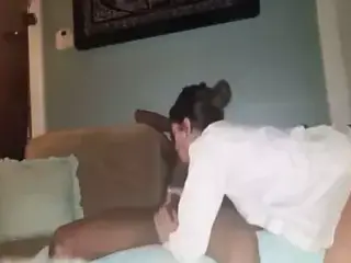 Whitened girl sucks then rests on HUGE BBC