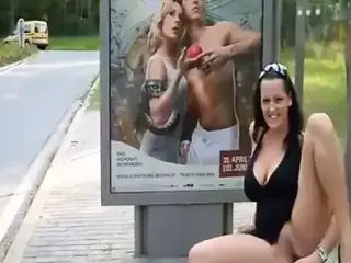 dildo fuck her pussy at bus stop