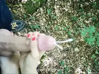 handjob  cumshot in the forest