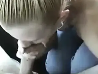 Hot blonde gives head in the car