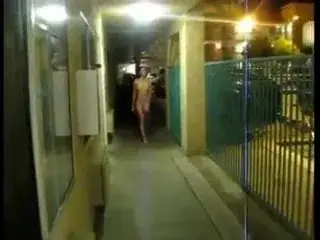 sexy slim girl walks naked in public