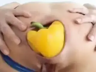 HUGE vegetable anal insertion