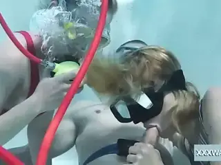 Minnie Manga and Marcie blow huge cock in the pool