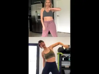 Frankie Bridge teaching Mollie King a dance over webcam.