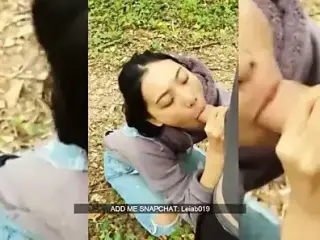 Chinese cute girl sucking white dick in public