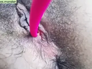 Hairy MILF vagina masturbation close up