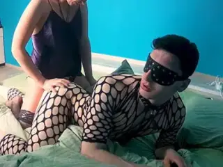 Milf fuck Guy in Mask, Body Fishnet by Dildo & Strap-on Real