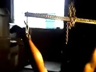 sluT strung up on spreader bar squirting Heels Stockings