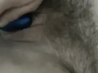 Girlfriend Using Toy on Hairy Pussy