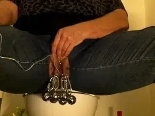 bitch in riped jeans with a lot of steel in her lips