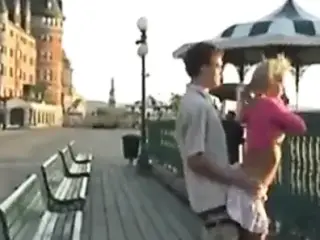 A Beautiful blonde girl fucks outdoor