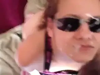 Hottie takes huge facial on glasses