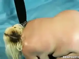 Really fat BBW women wrestle for referee cock