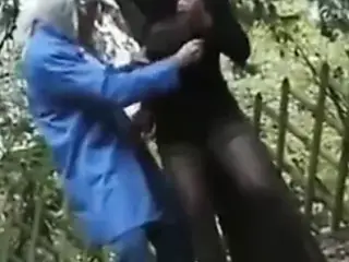 Old Man Makes  Ebony Woman Suck His Cock In Woods