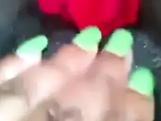 nice creamy wet black pussy fingering