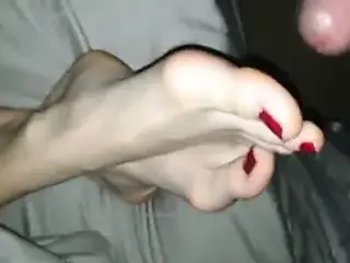 Cumming on Cumslut Barbies Red Toes