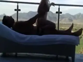 Blond Milf Rides Her Man In The Hotel Balcony