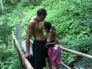 Hot sex on a mountain bridge