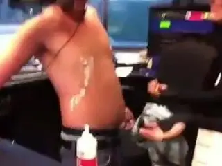 Women dared to lick cream off guy's nipples and body