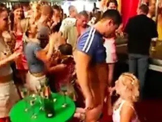 Trashy party chicks suck and fuck dicks in club