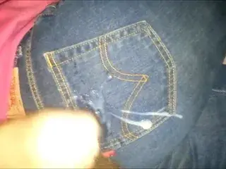 Wife jerking me off on her levis ass