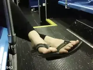 Candid Feet Toes and Soles on a public bus