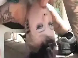 Punk girl deepthroat and swallowing