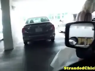 Stranded petite blonde rubbing her little box