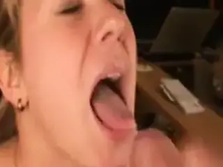 Horny blonde masturbates then sucks cock