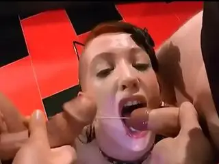 Bukkake girl swallows