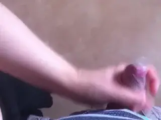 My chubby wife give me a handjob cum on condom
