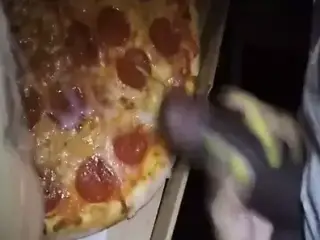 Pizza delivery guy feeds my wife some cum