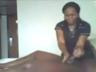 Ebony massage and handjob cumshot
