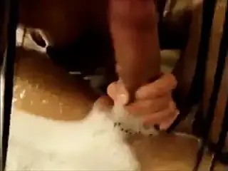 Hot asian girl gives deepthroat in bathtub