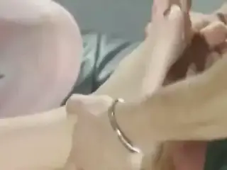 Beauty blonde give an amazing footjob