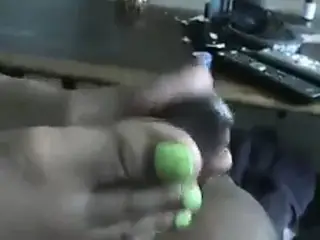 Black girl green toes footjob