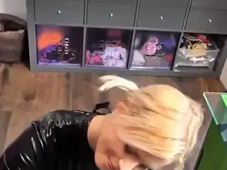 Blonde german in black spandex